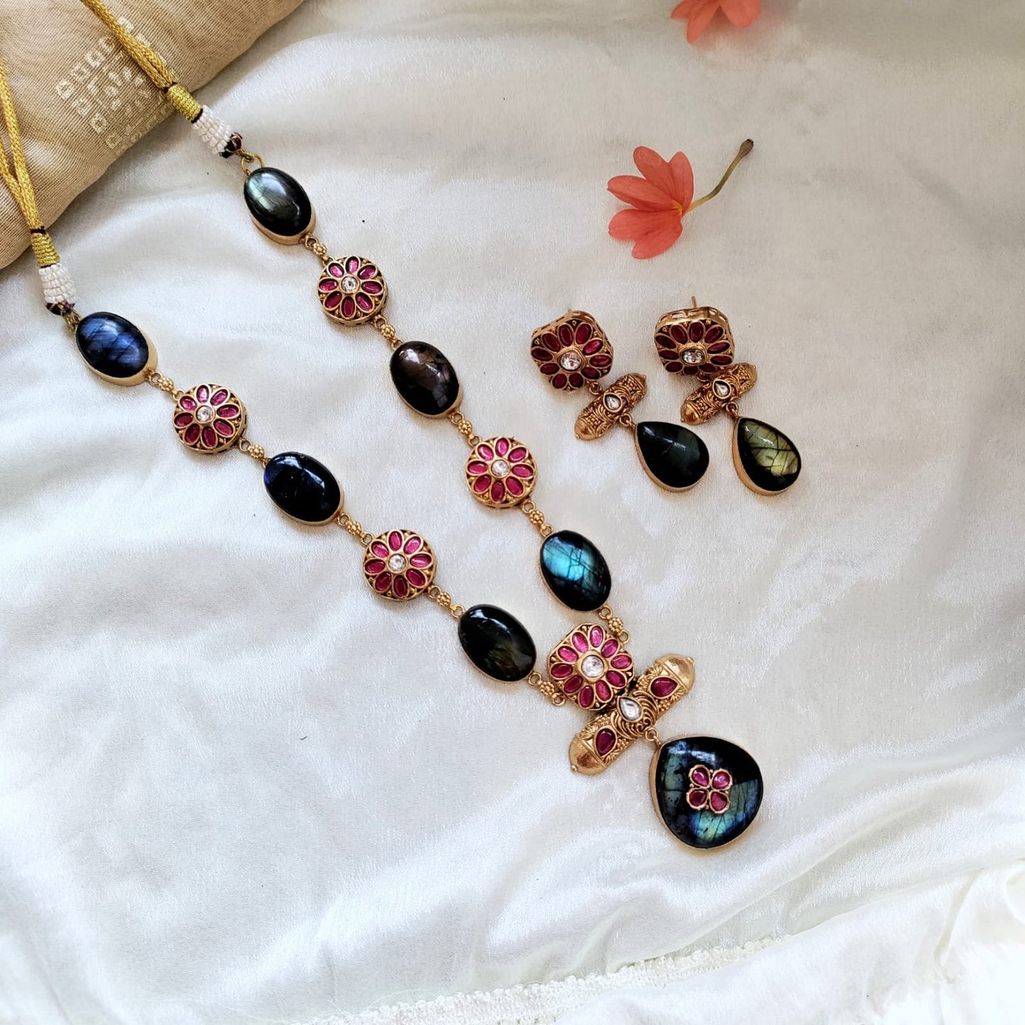 Semiprecious stone with Jadau work necklace set - Unmatched Style and Quailty