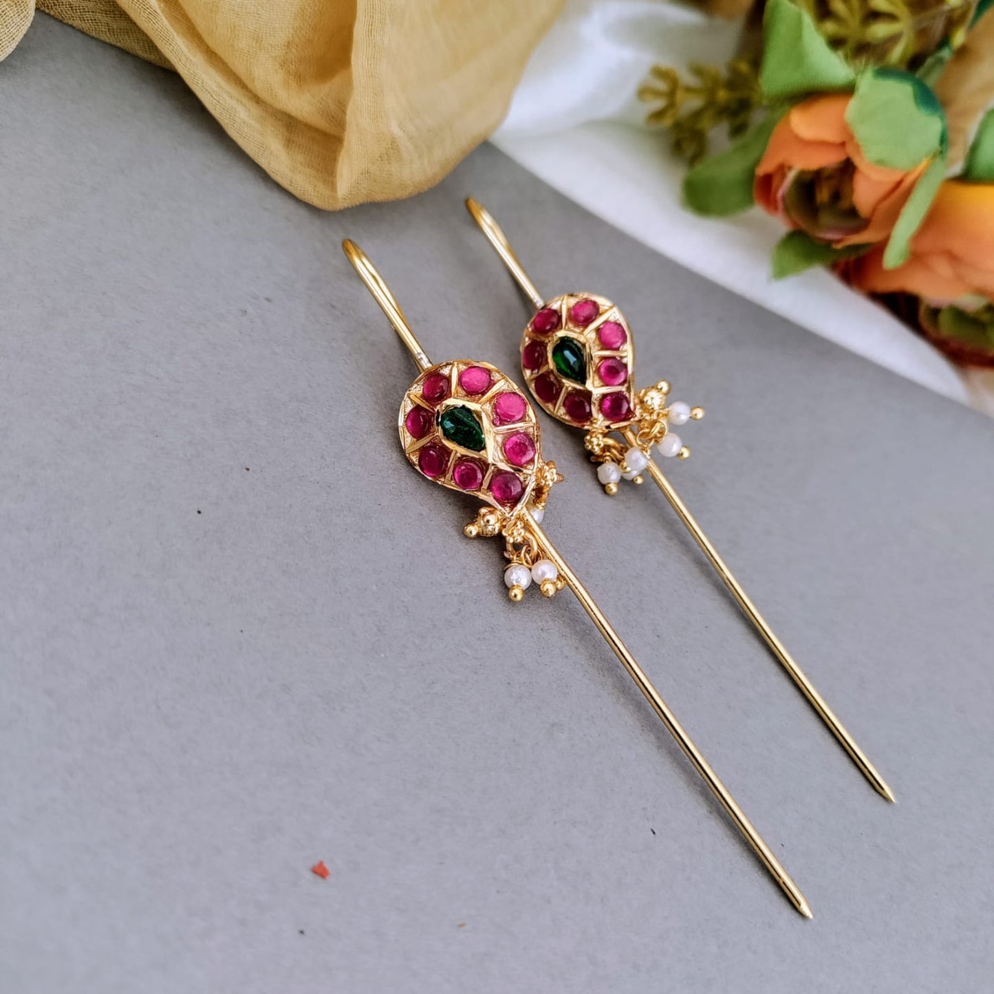 Ear cuff Needle Earring - Jadau Paisley