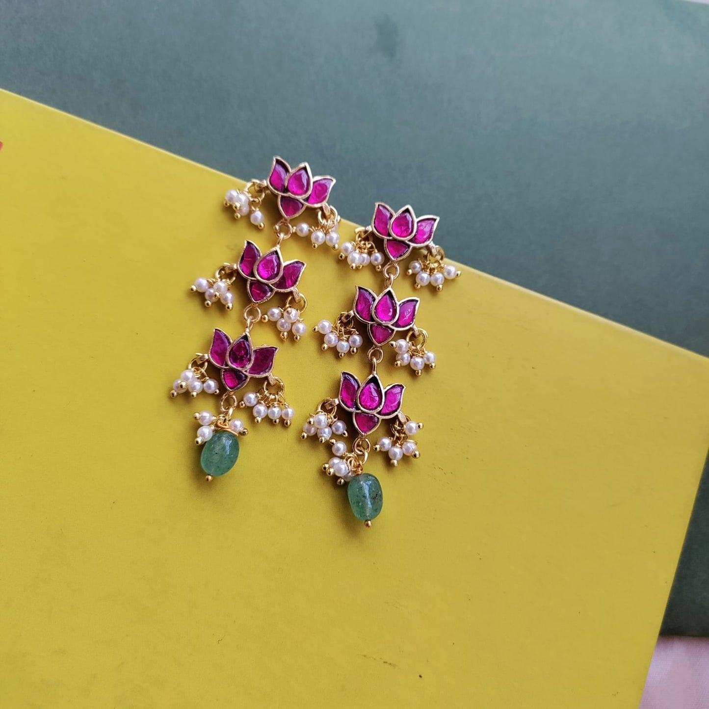 Jadau lotus stone earring
