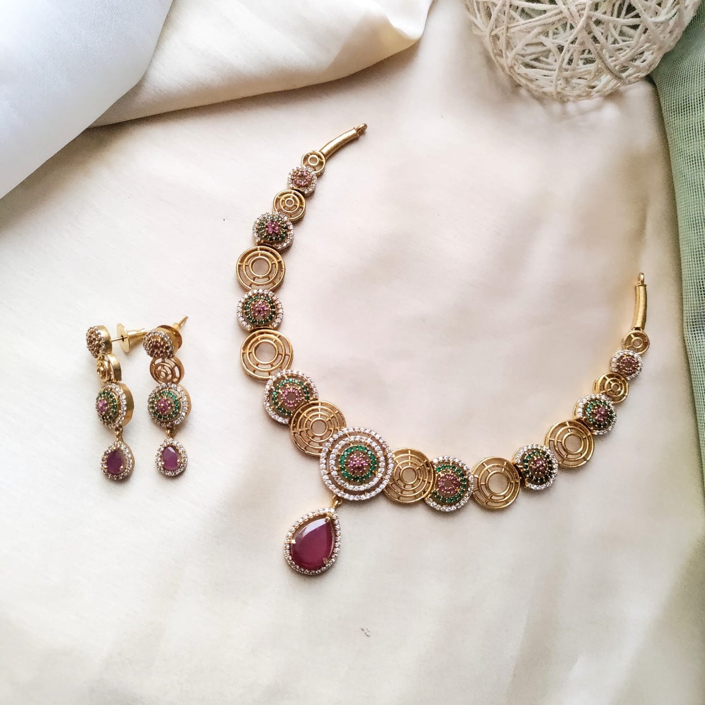 Spiral CZ stone necklace