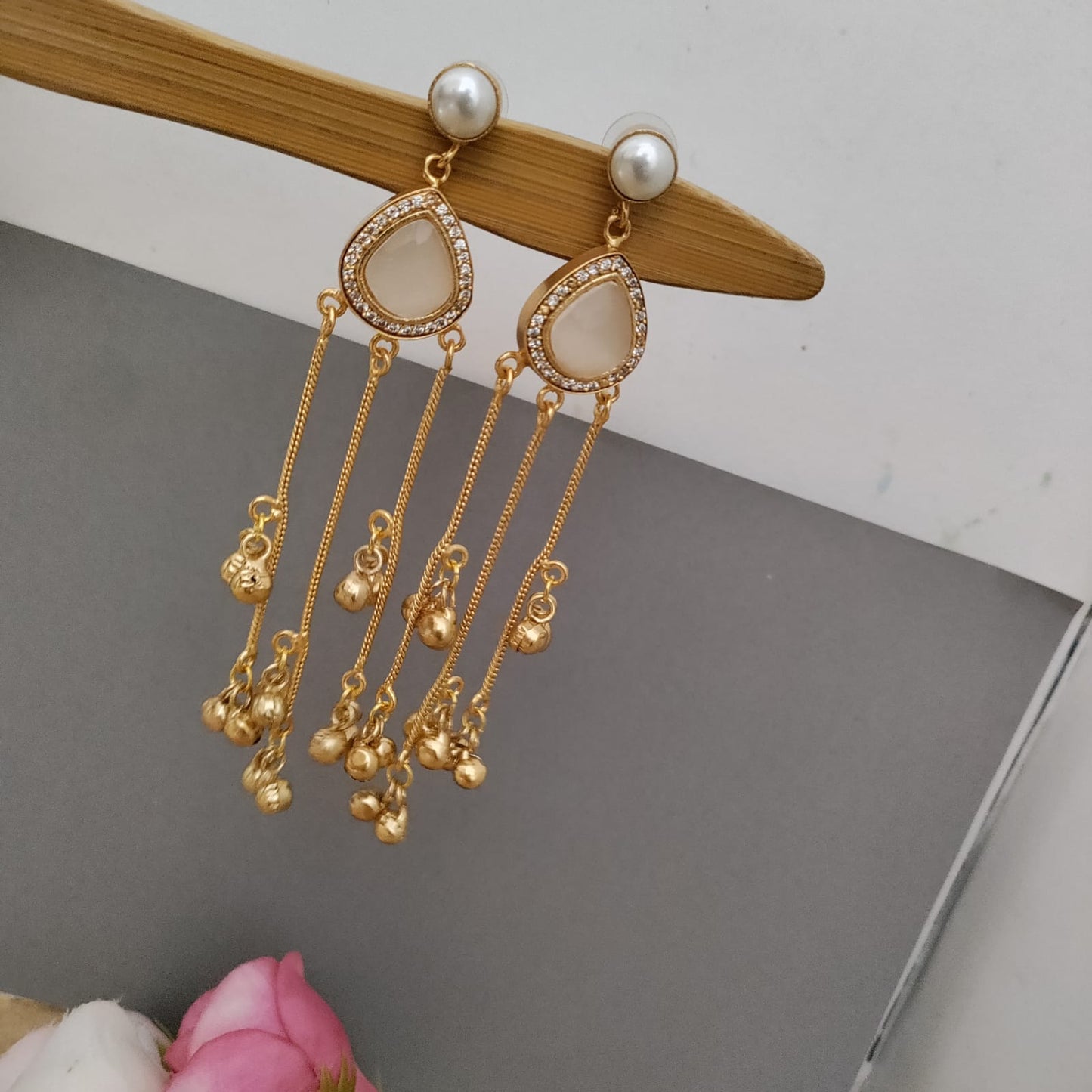 Pearl with drop stone Kashmiri earirng