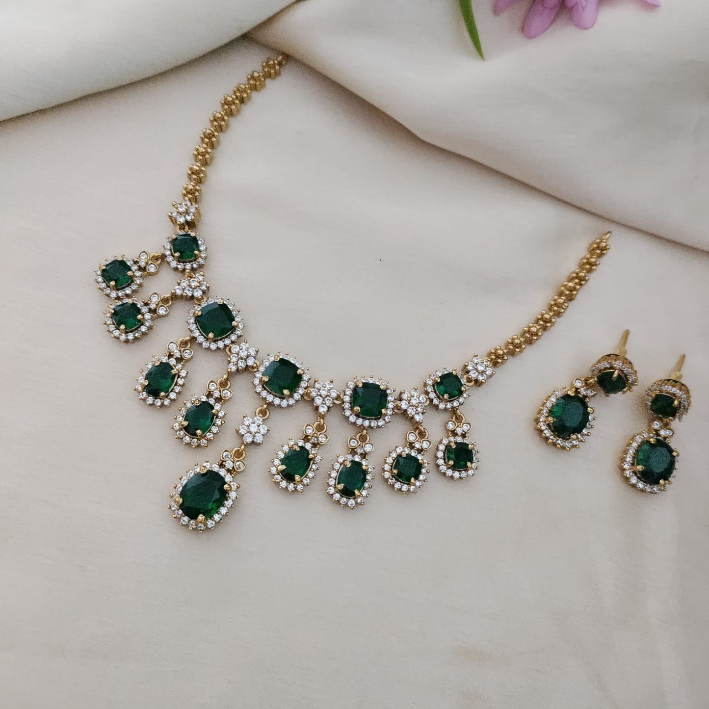 Sparkling CZ stone semi bridal necklace