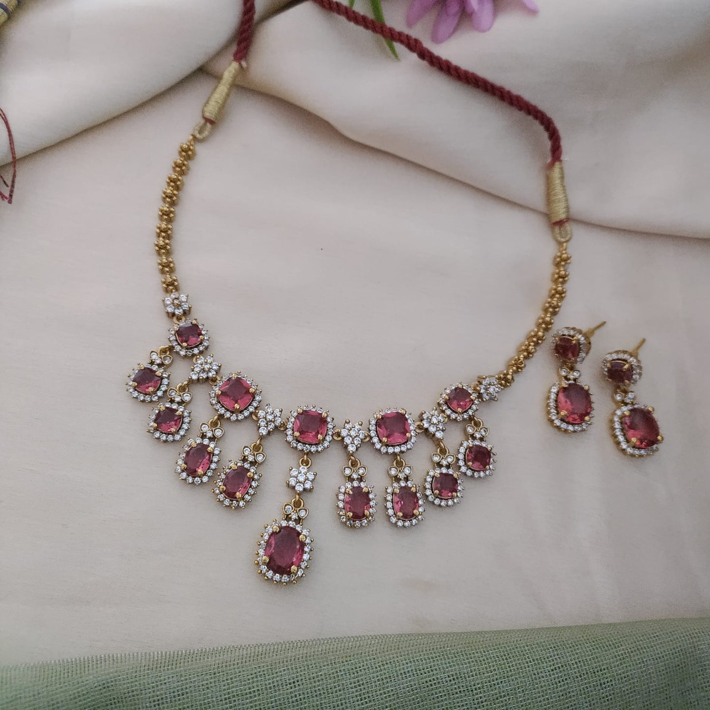 Sparkling CZ stone semi bridal necklace