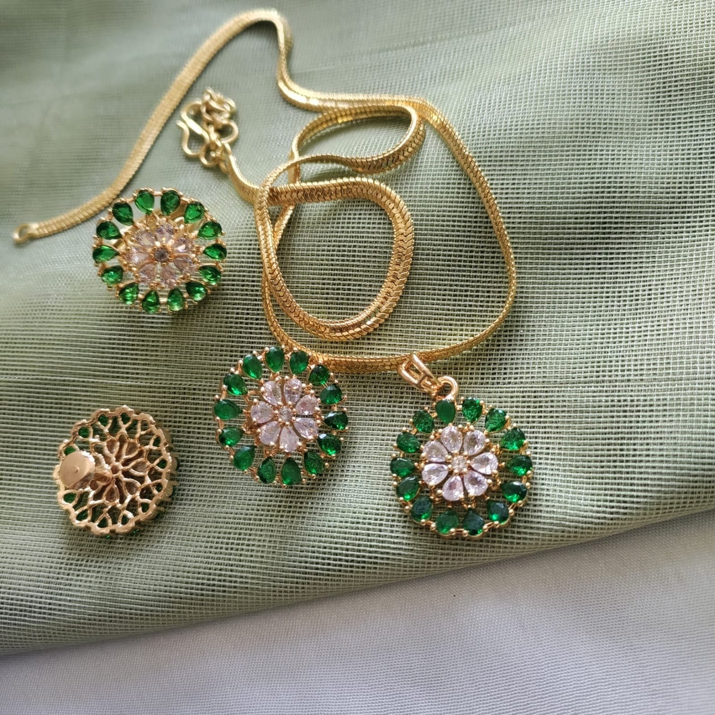 AD stone pendant chain with finger ring