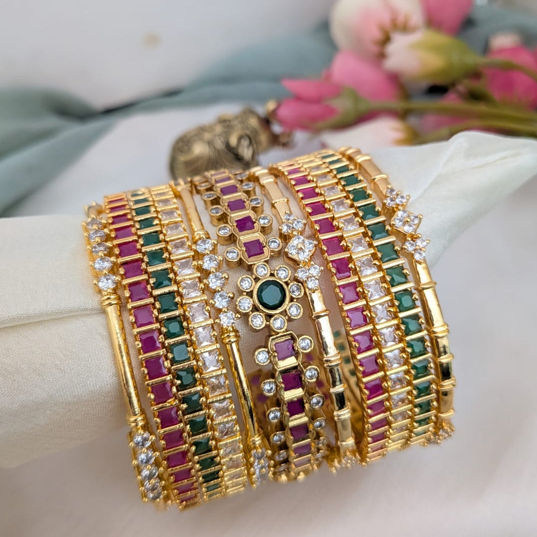 Bridal bangle set Ruby, green, white