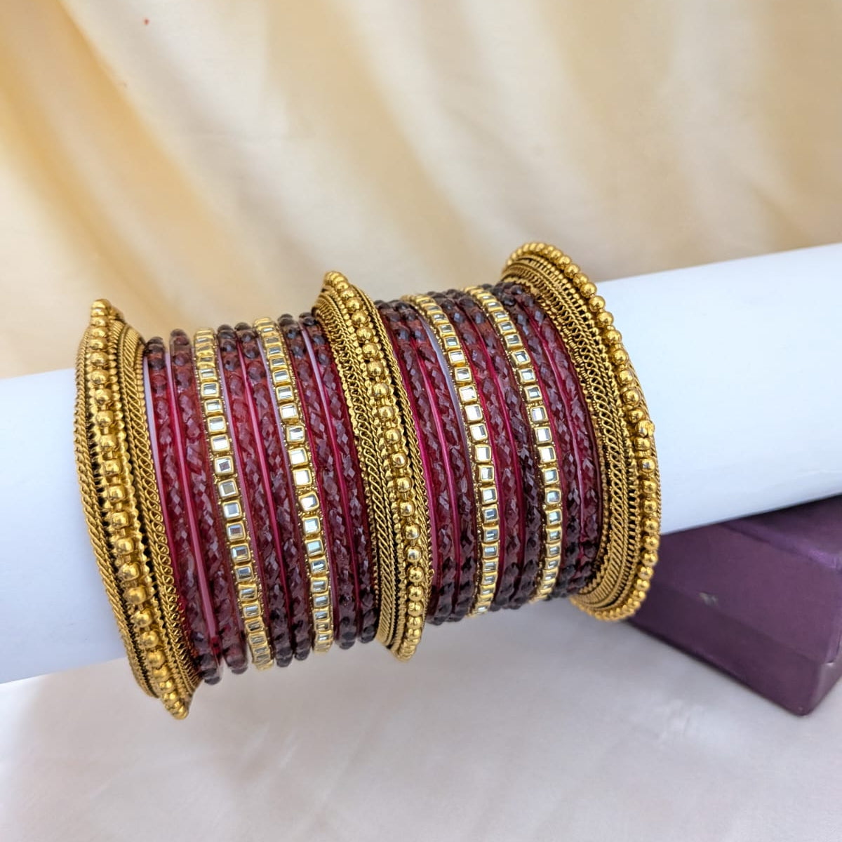 Kundan with glass purple bridal bangle