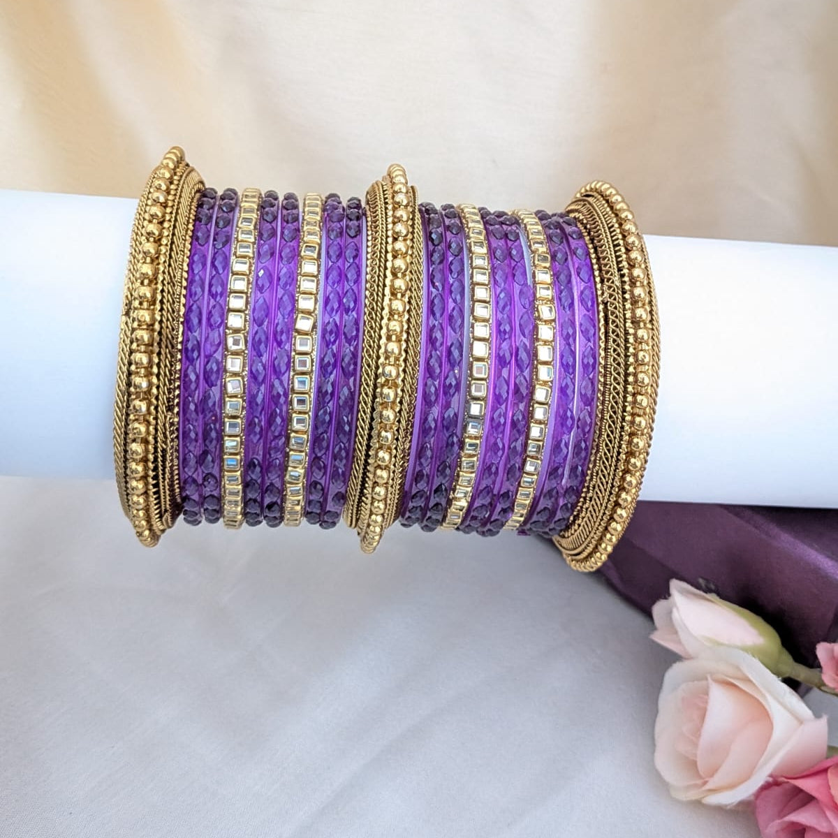 Kundan with glass violet bridal bangle