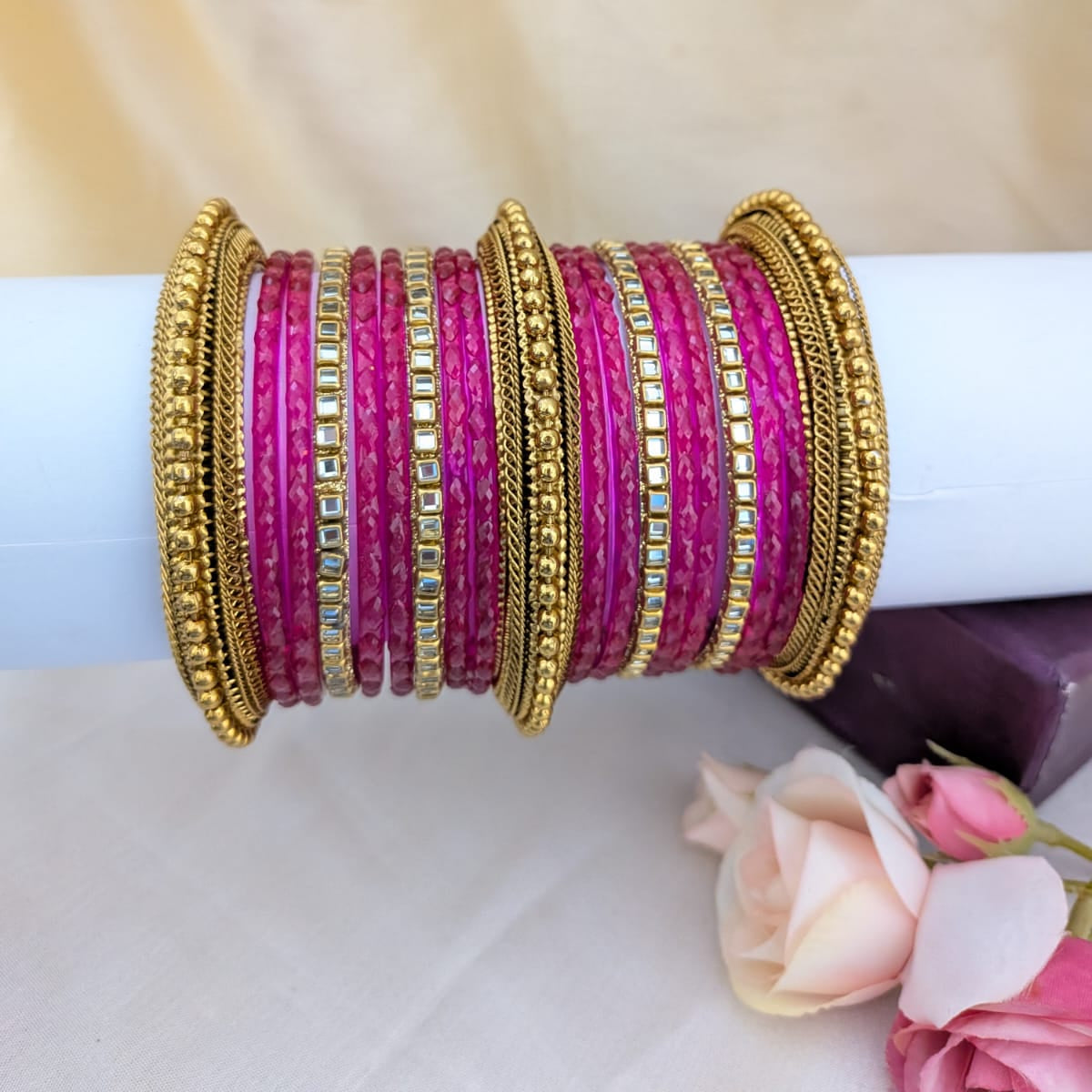 Kundan with glass ruby bridal bangle