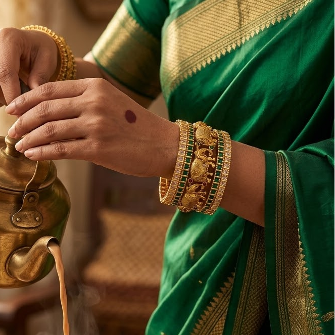 Antique Elephant bridal bangle in Green and white stone