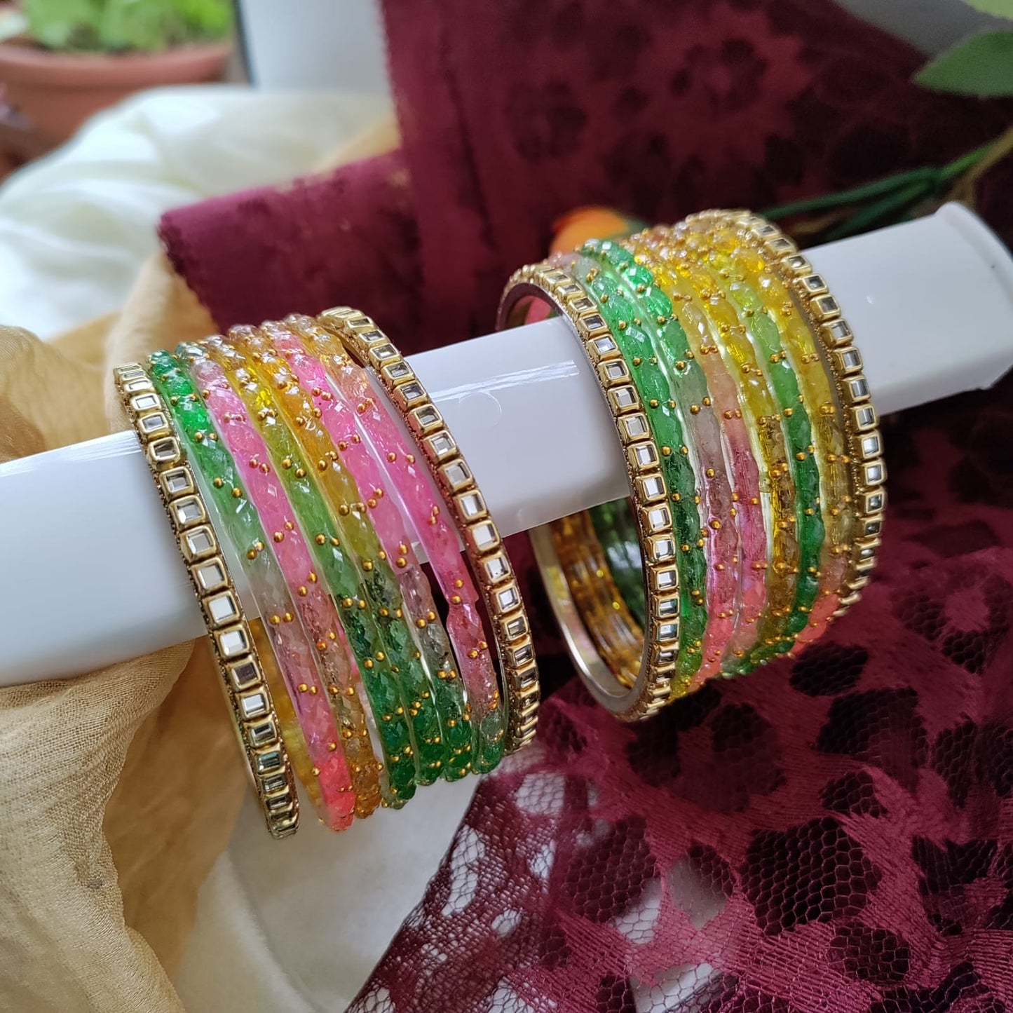 Kundan Bangles set of 4 - Square big