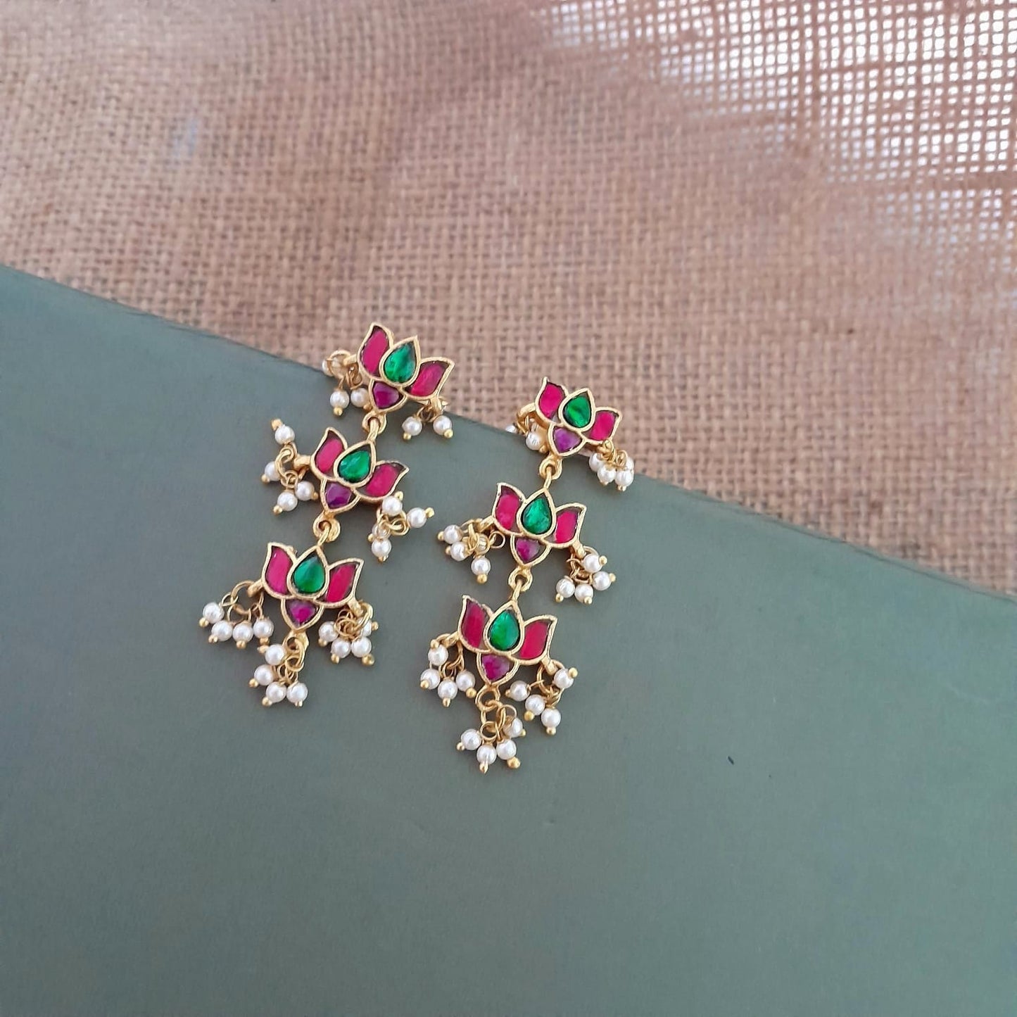 Jadau lotus stone earring