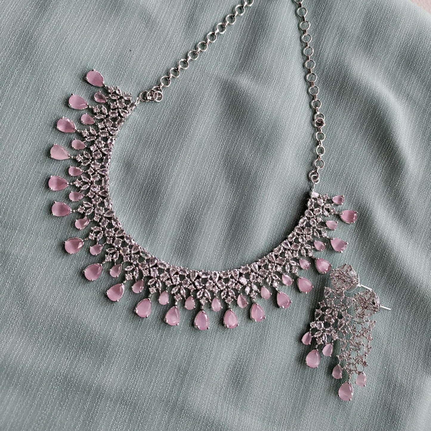 Semi bridal CZ stone necklace