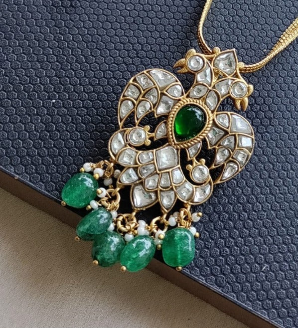 Jadau kundan Garuda white stone pendant with chain