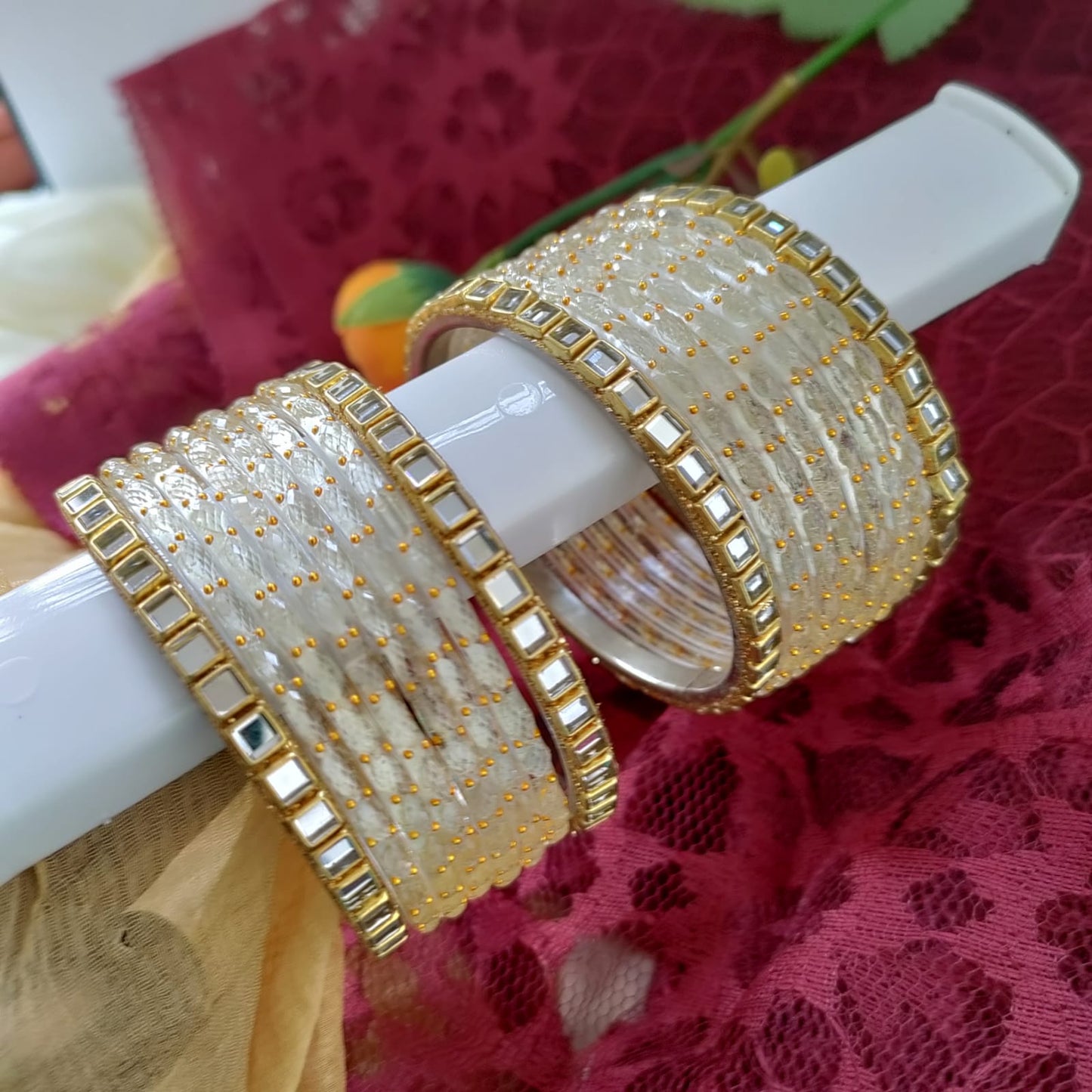 Kundan Bangles set of 4 - Square big