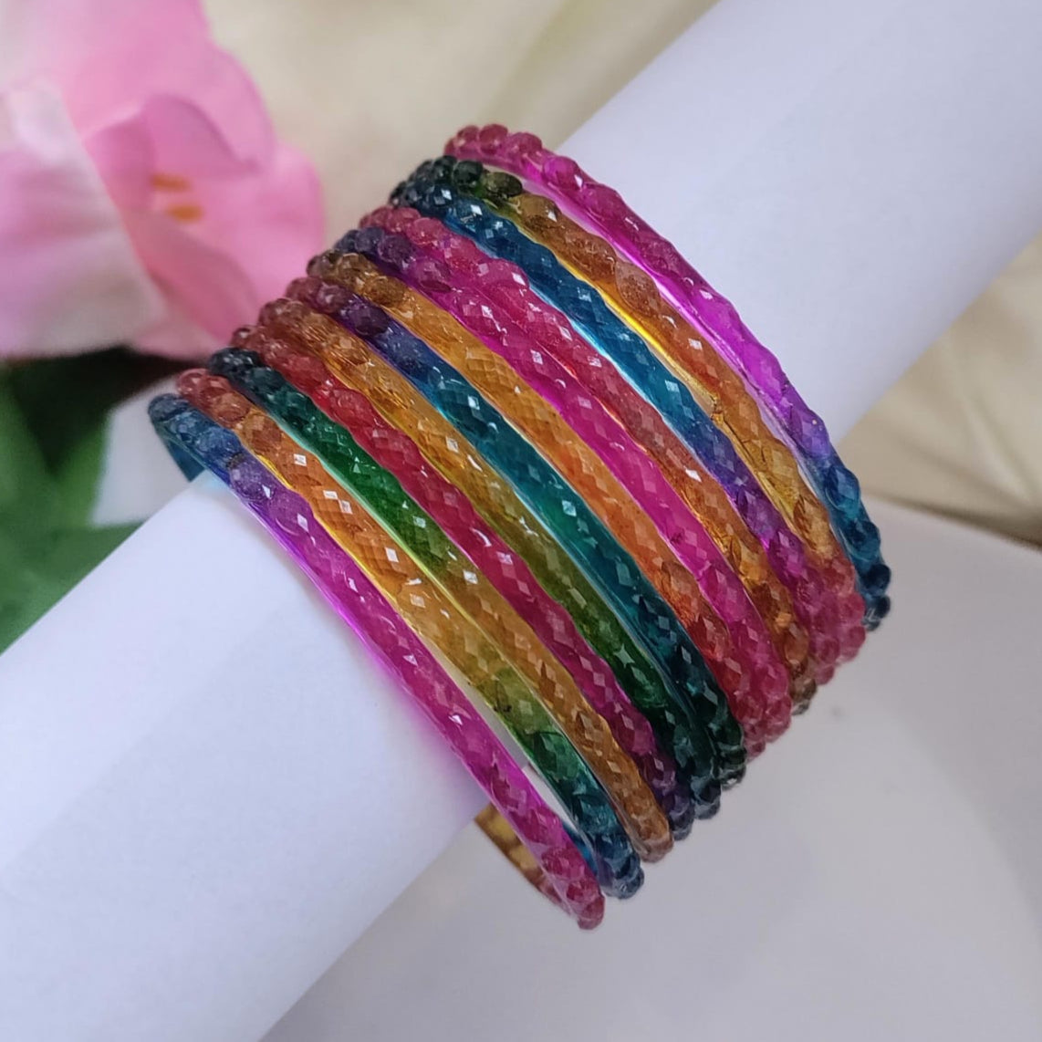 Raindrop Glass Bangles Plain - Crystal cut