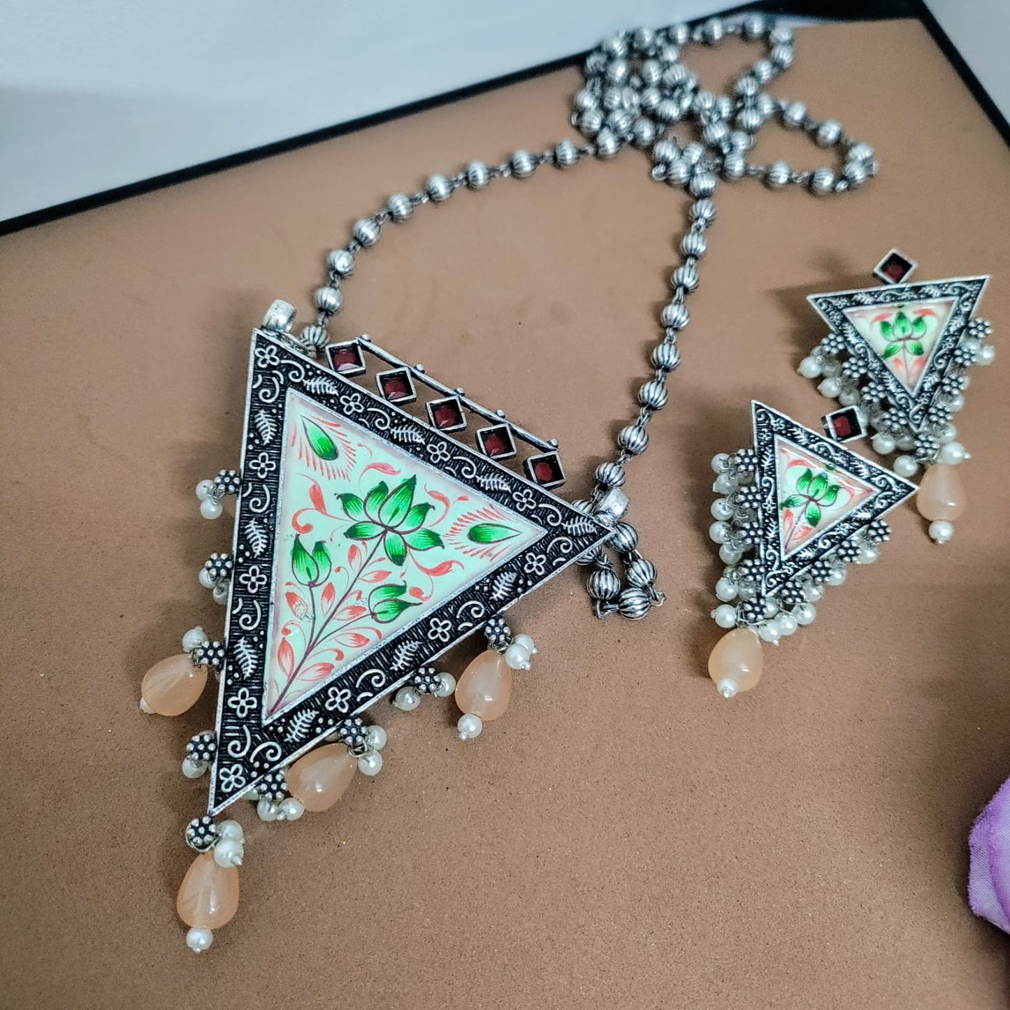 Handpainted long silver replica necklace