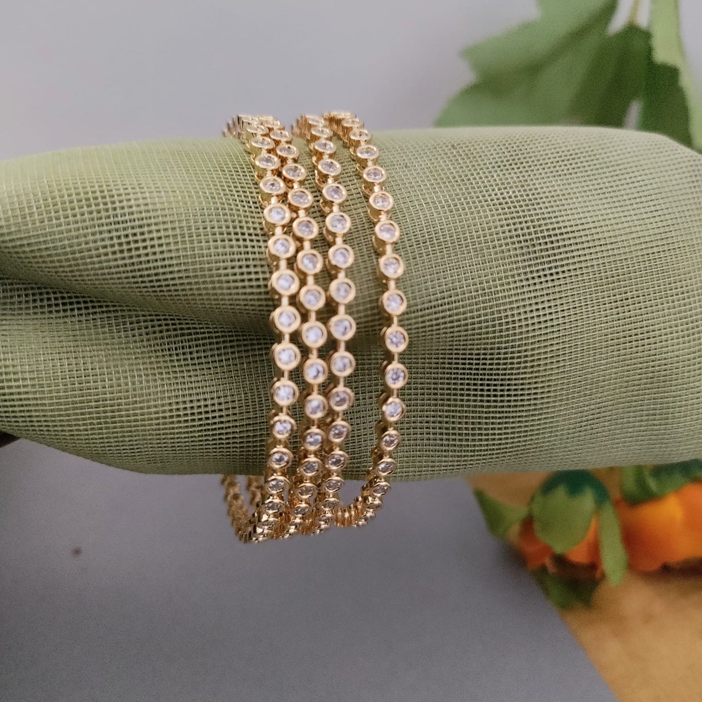 Microplated white stone bangle