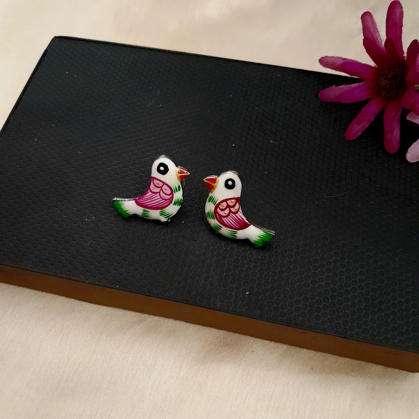 Bird hand painted stud