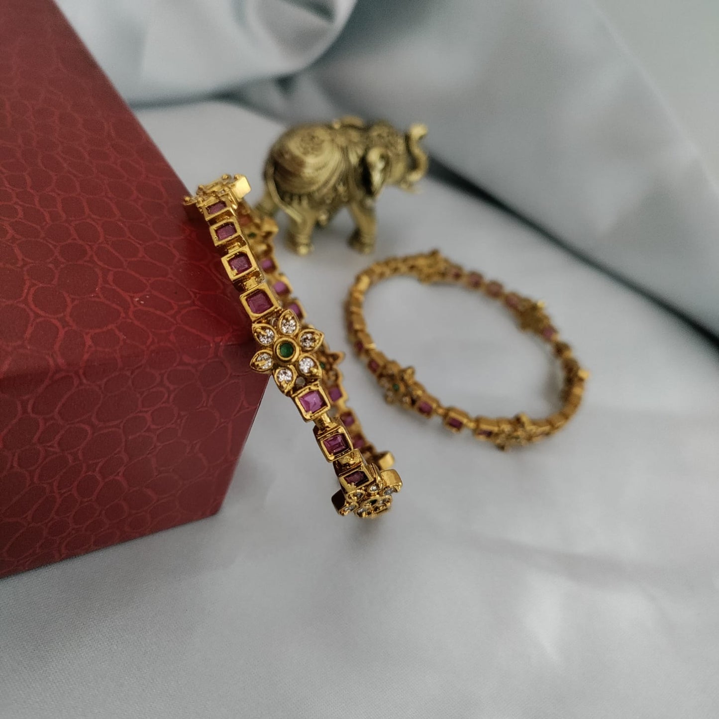 Premium square ruby with white stone bangle