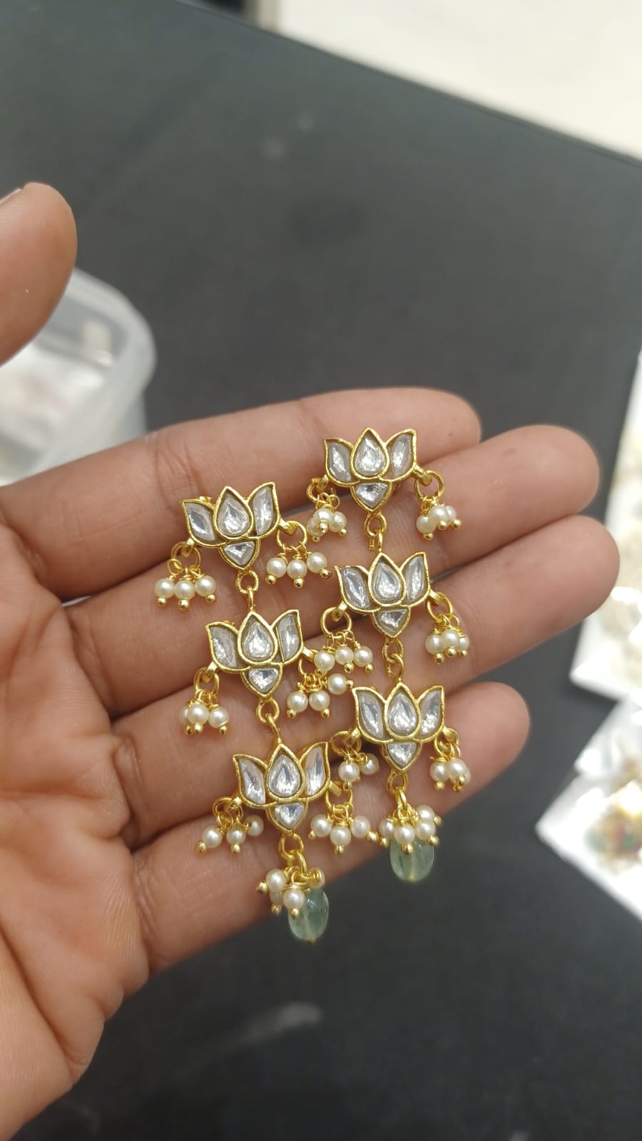 Jadau lotus stone earring