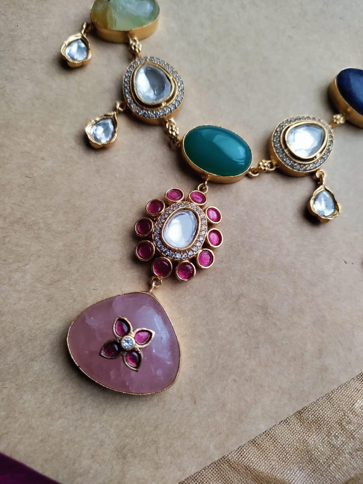 Semiprecious stone with Jadau work necklace set - Unmatched Style and Quailty