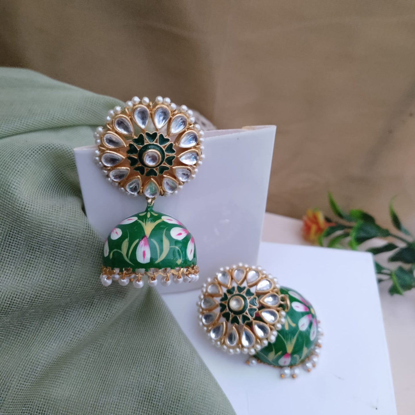 Painted jumkha earring