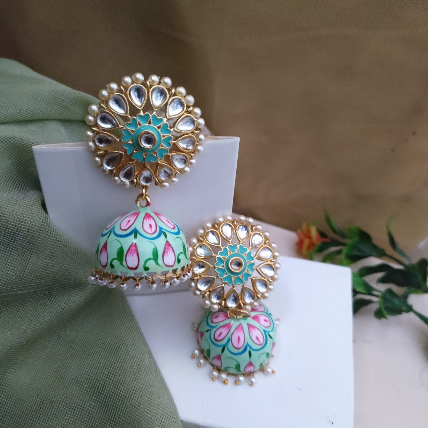 Painted jumkha earring