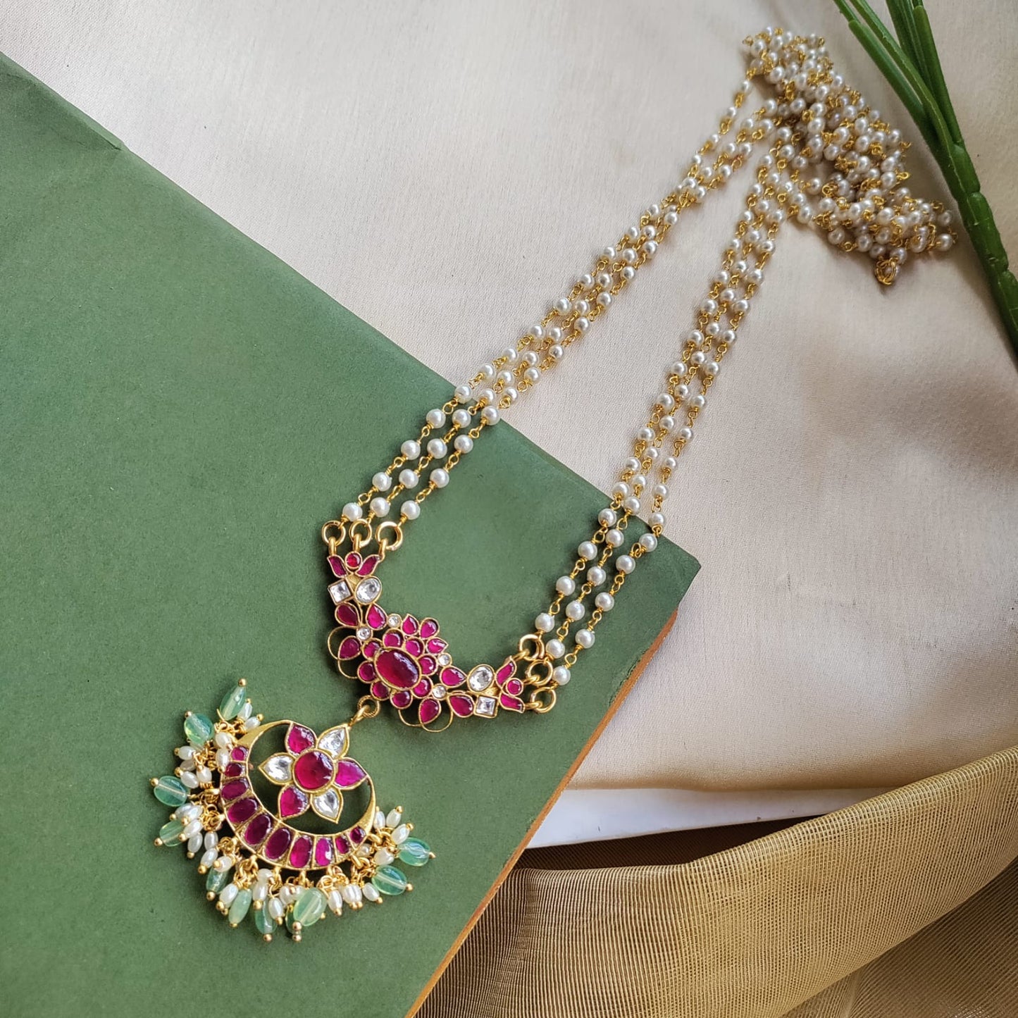 Beautiful Jadau 3 line pearl set
