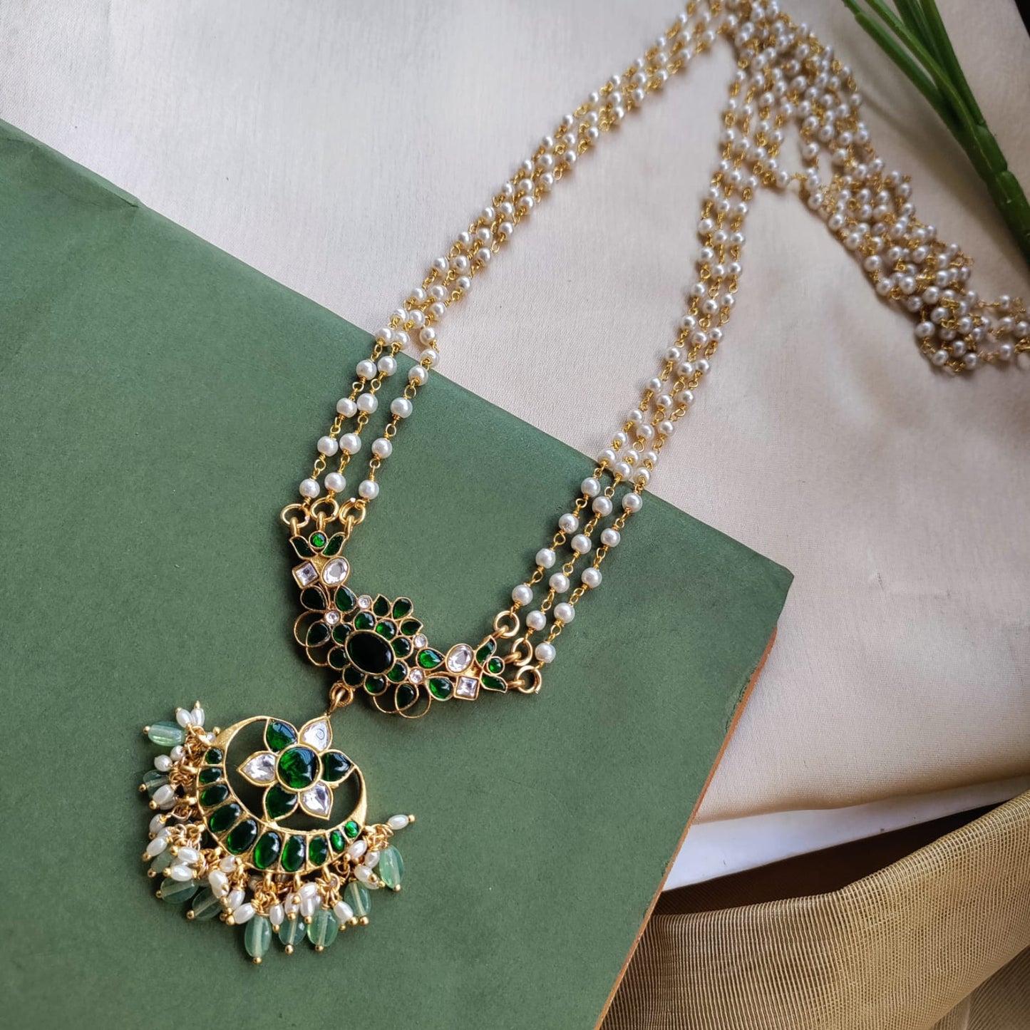 Beautiful Jadau 3 line pearl set