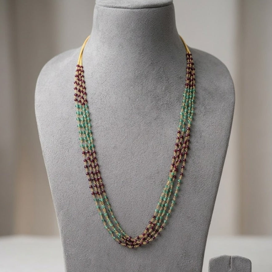 double colour 4 line long pearl chain
