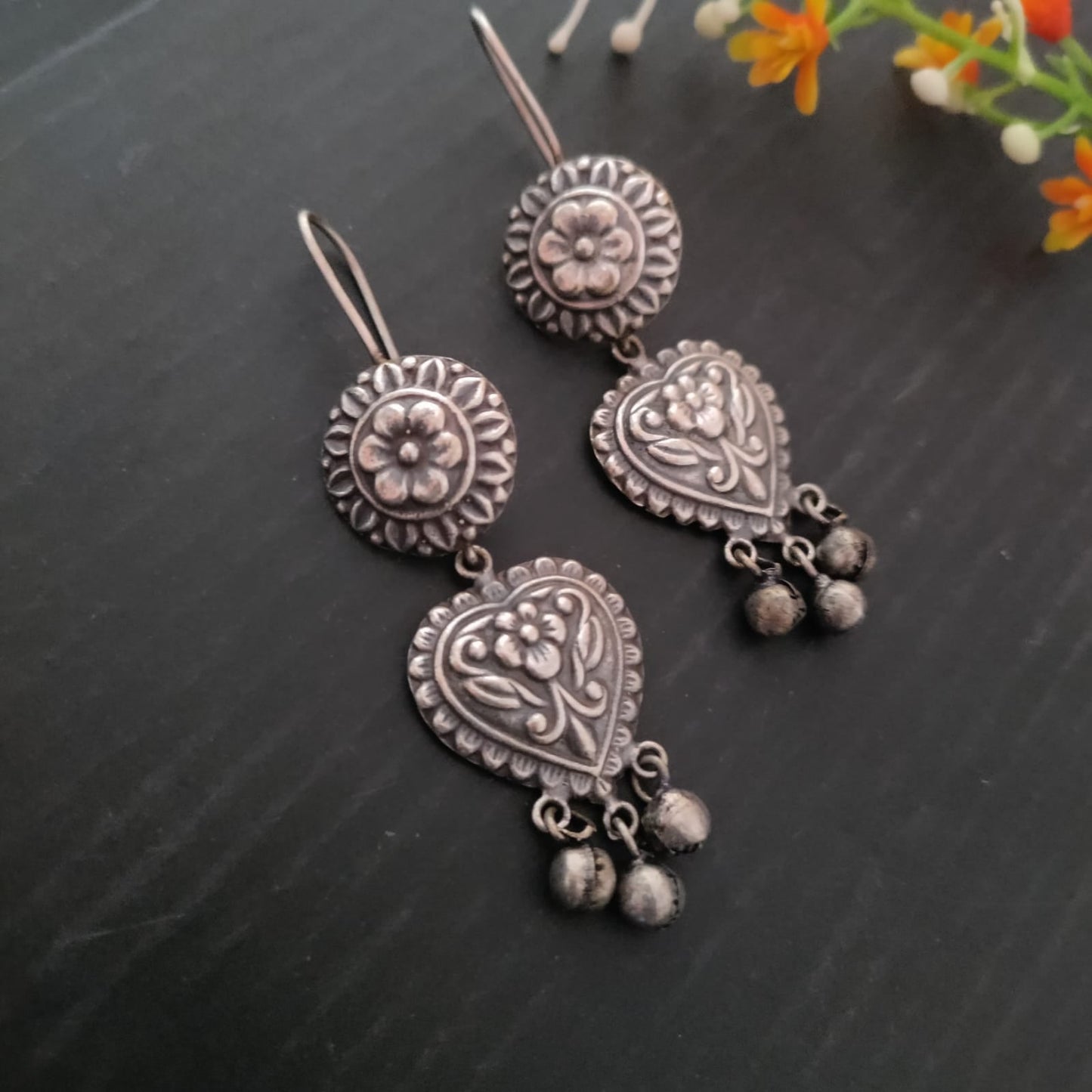 Flower heart hook earring