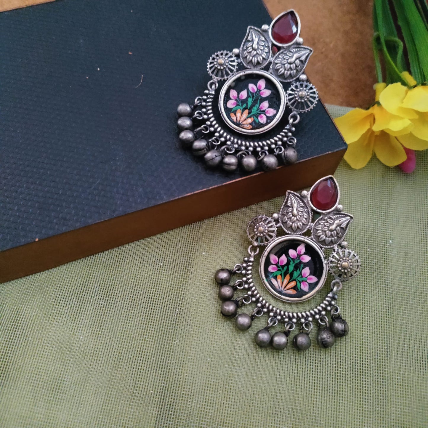 Drop stone painted earring