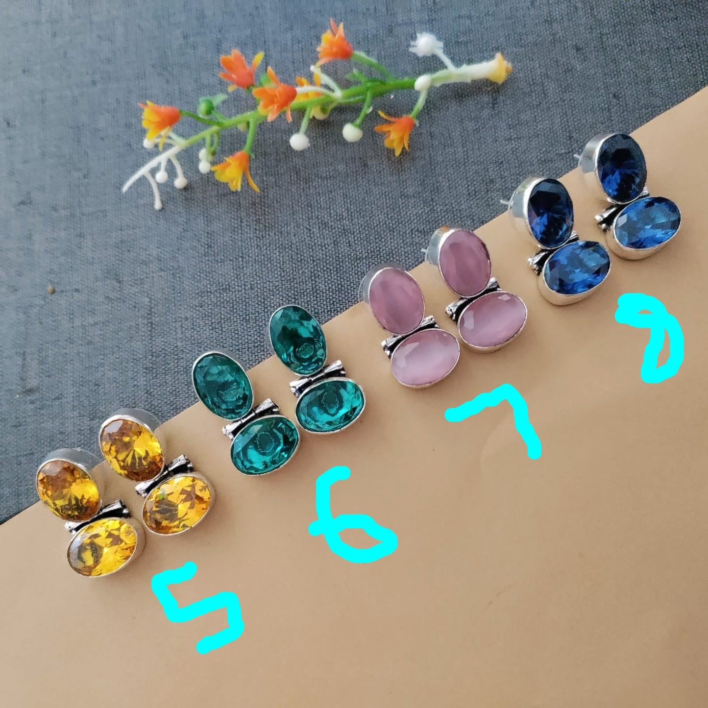 2 Stone Silver replica earring
