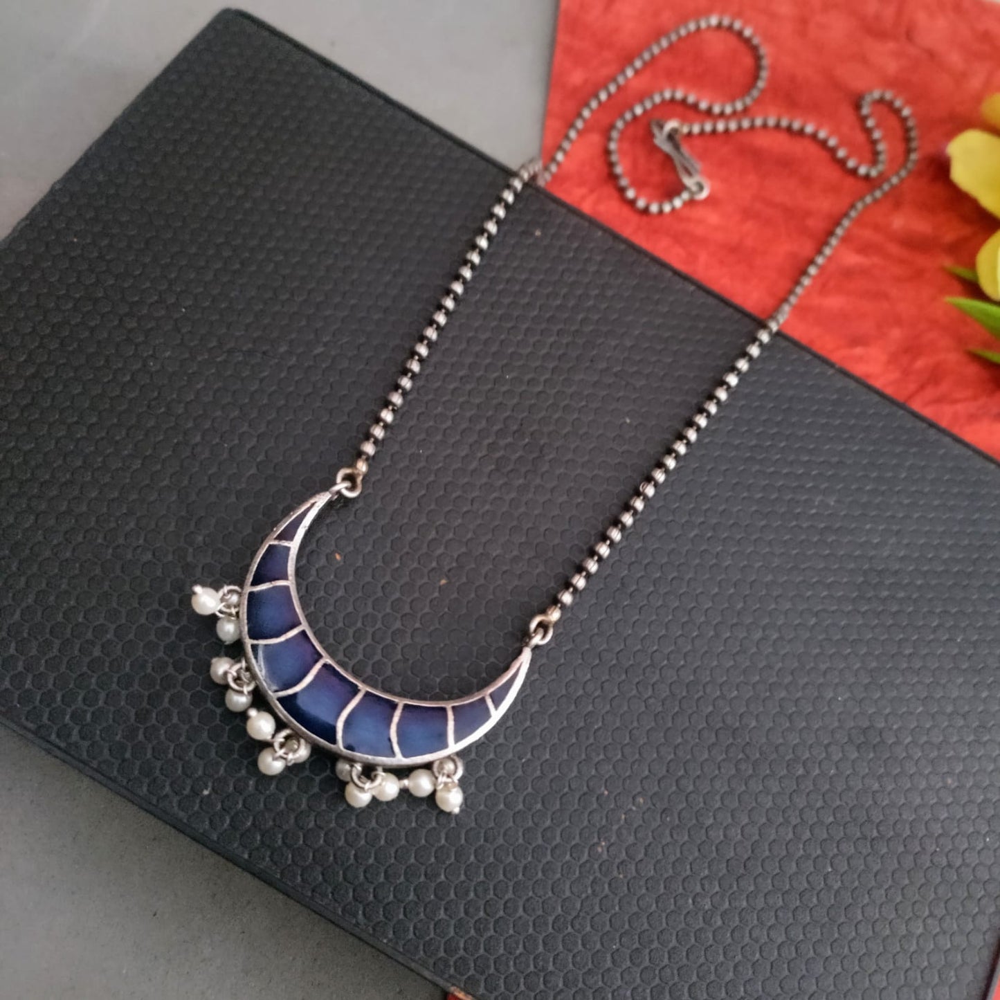 Handpainted crescent shaped pendant chain