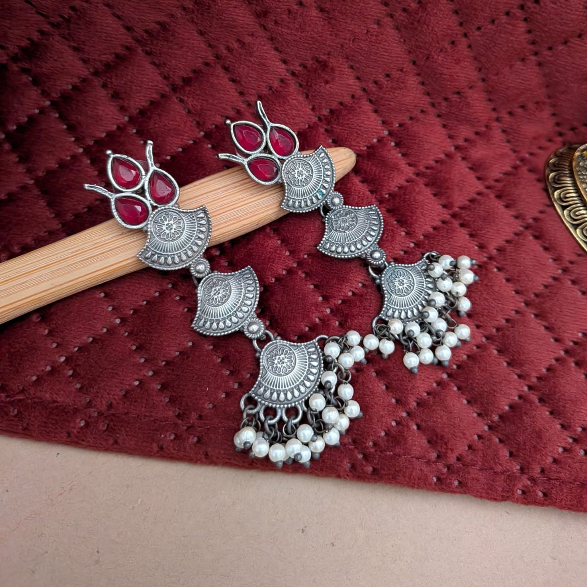 Triple Fan Pearl Drop Earring
