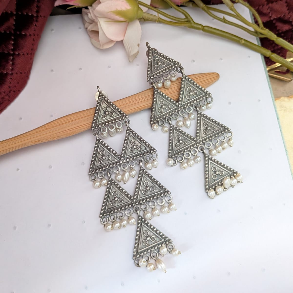 Layered Pyramid Pearl Earring