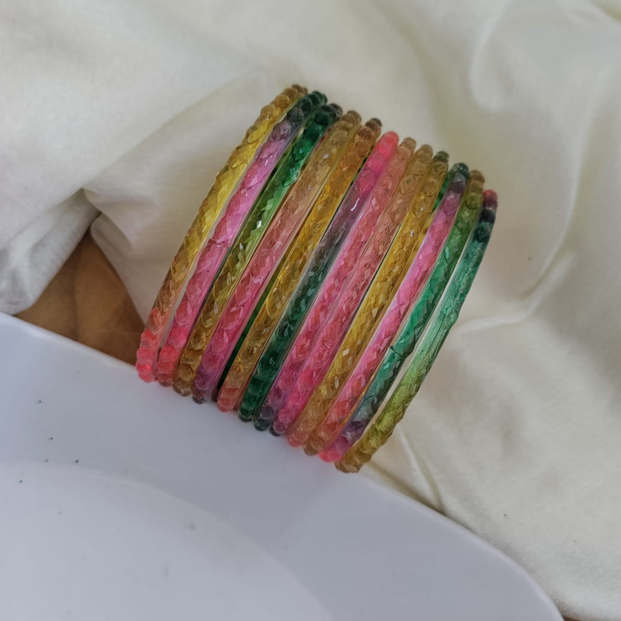 Raindrop Glass Bangles Plain - Crystal cut
