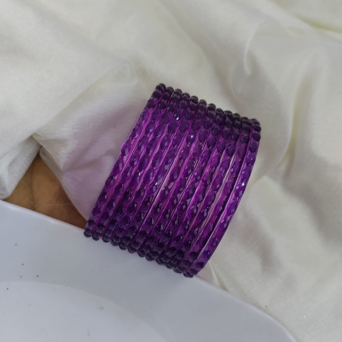 Raindrop Glass Bangles Plain - Crystal cut