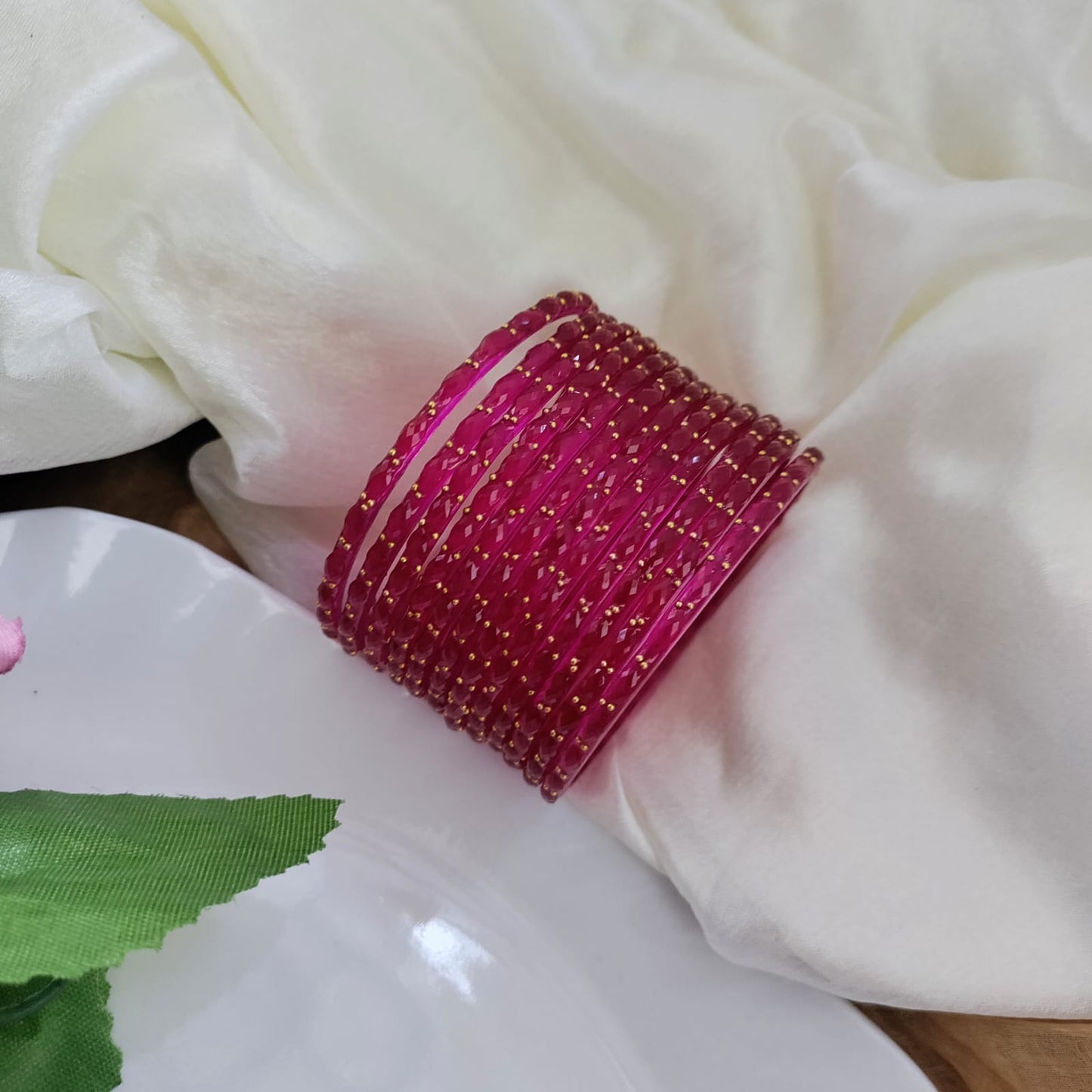 Raindrop Glass Bangles - Crystal Cut