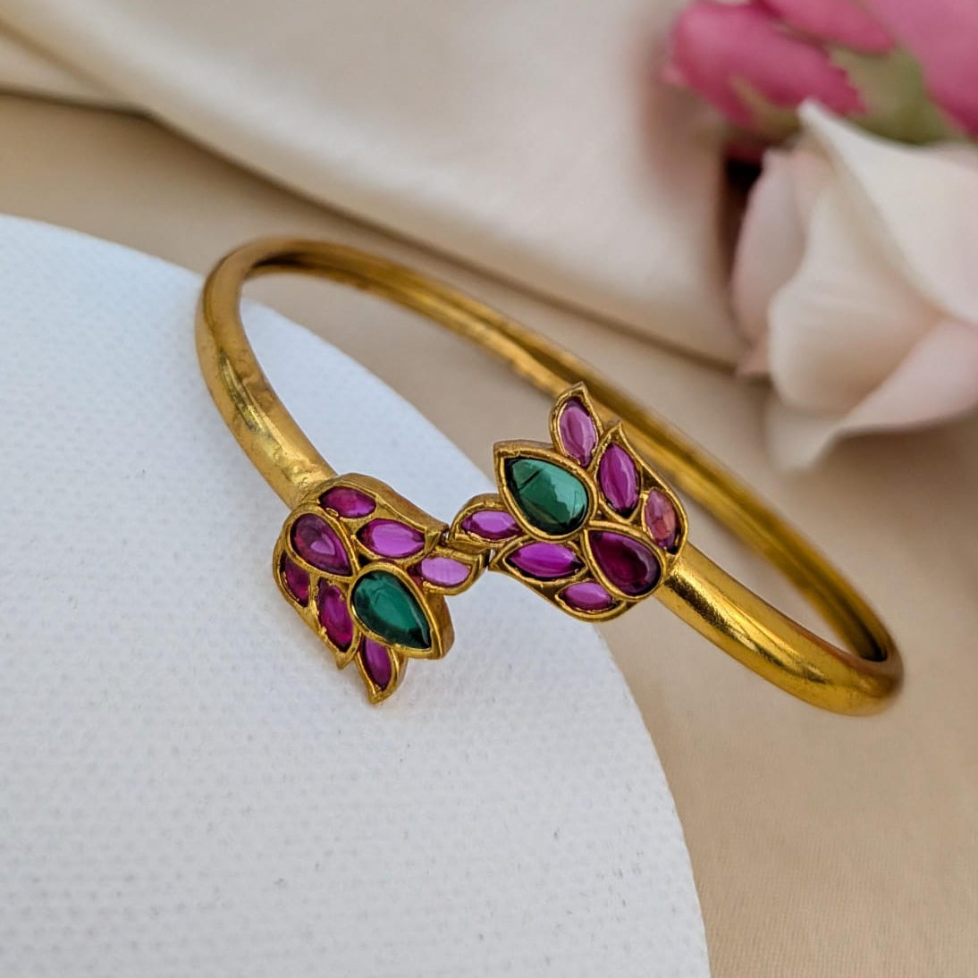 Floral kada bangle ruby with geen