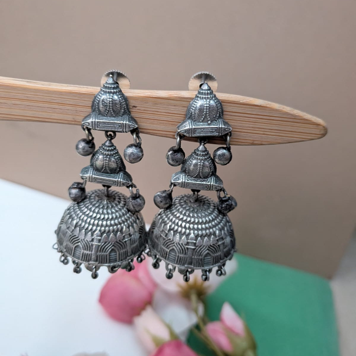 Silver Gopuram Jhumka