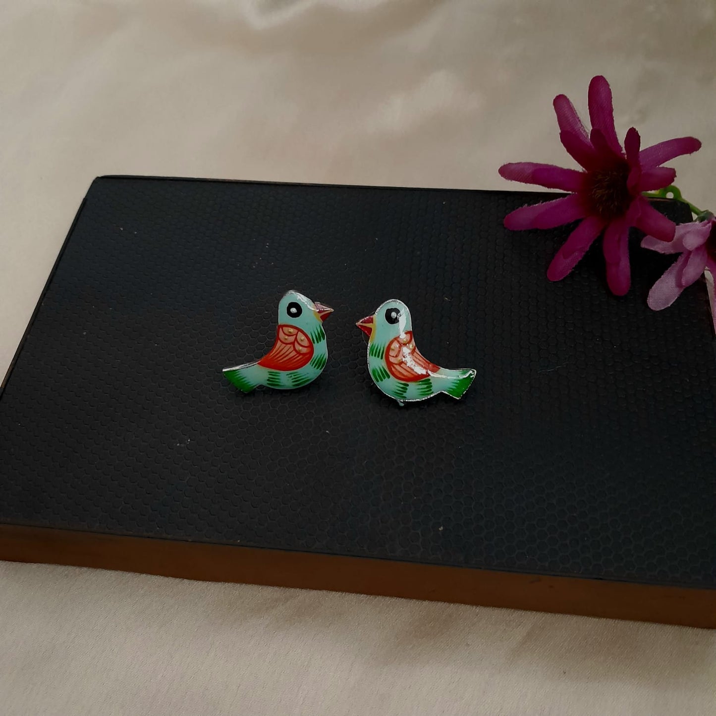 Bird hand painted stud