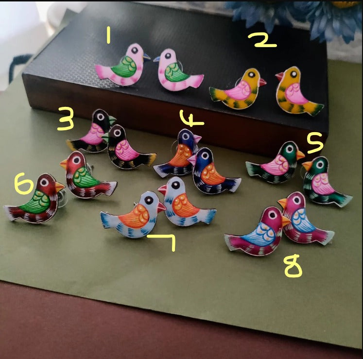 Bird hand painted stud