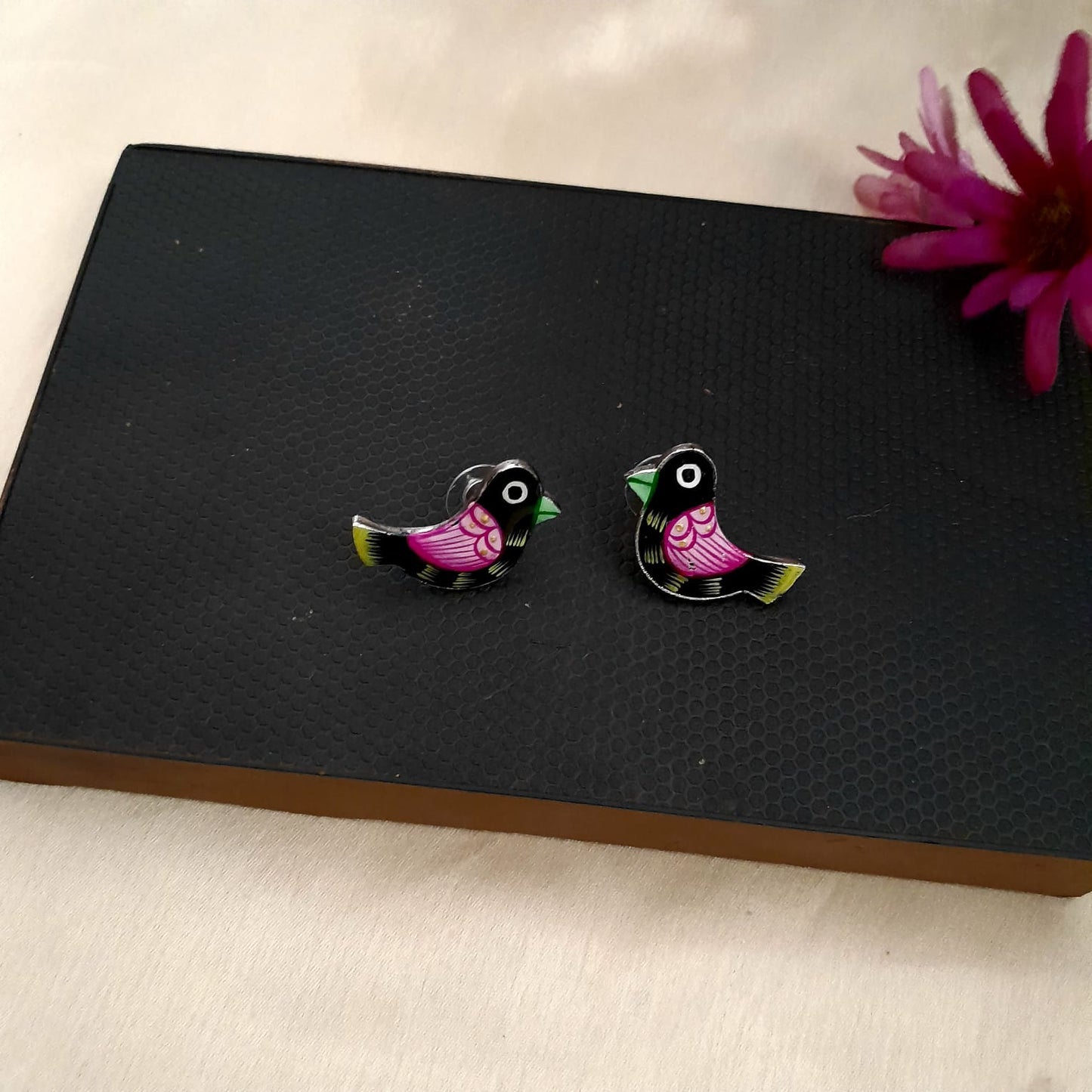 Bird hand painted stud