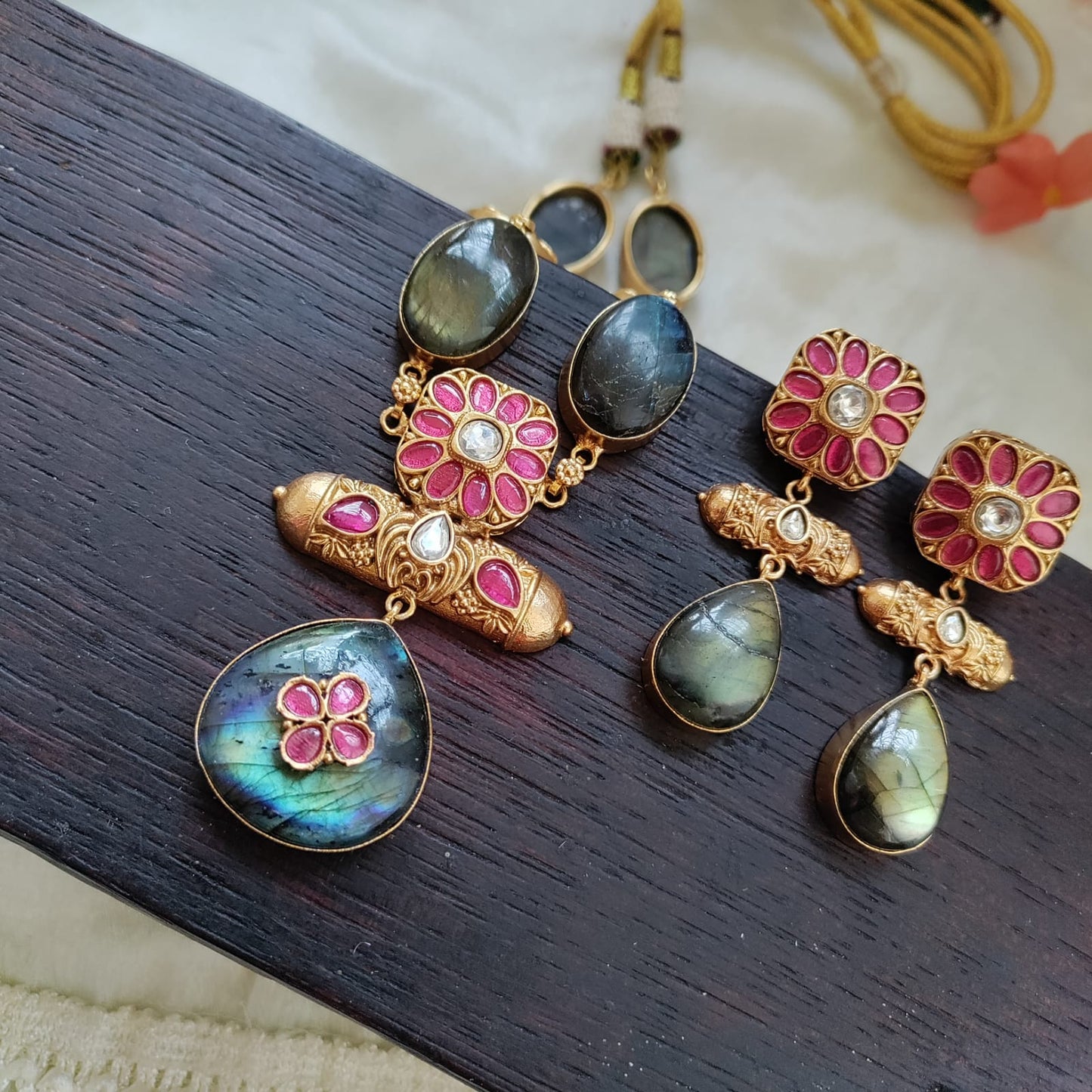 Semiprecious stone with Jadau work necklace set - Unmatched Style and Quailty