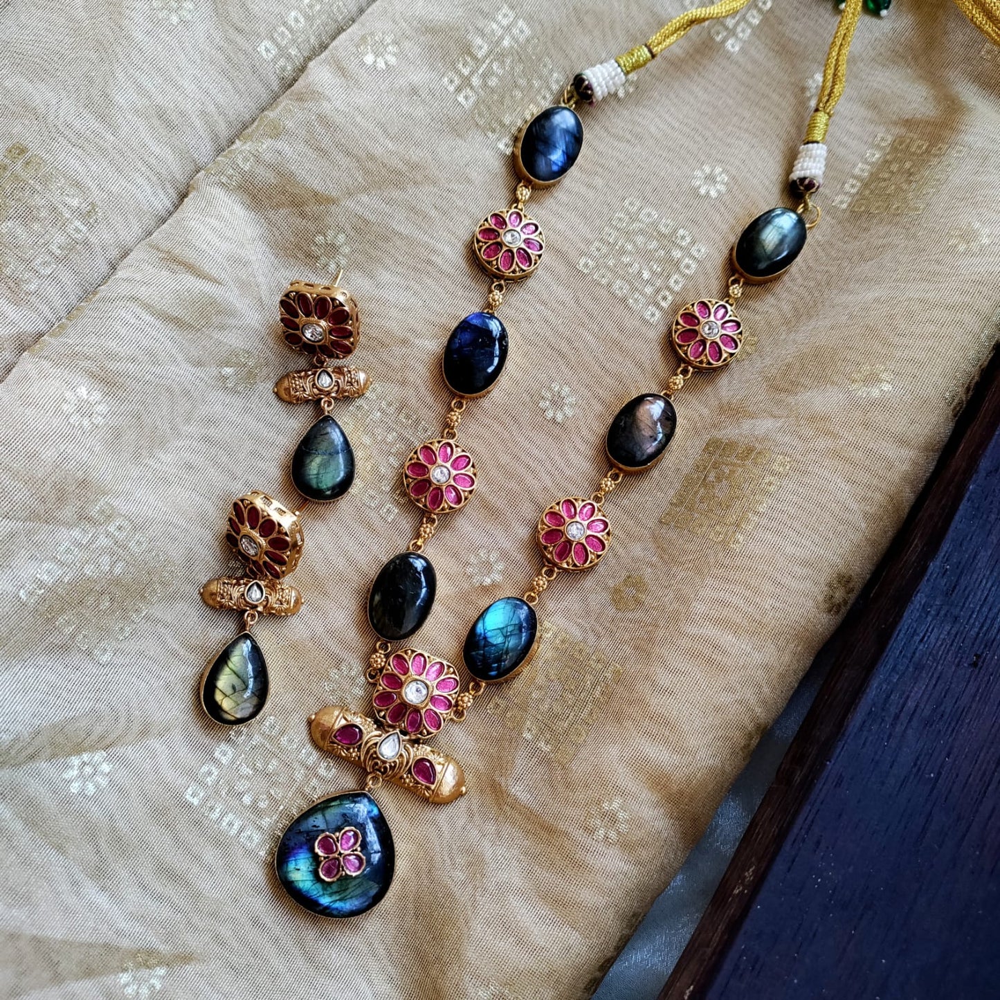 Semiprecious stone with Jadau work necklace set - Unmatched Style and Quailty