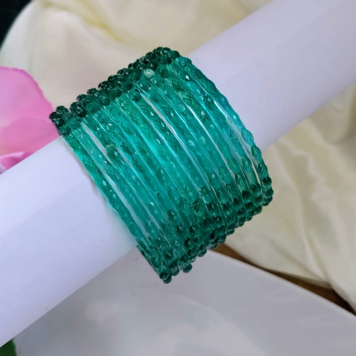 Raindrop Glass Bangles Plain - Crystal cut