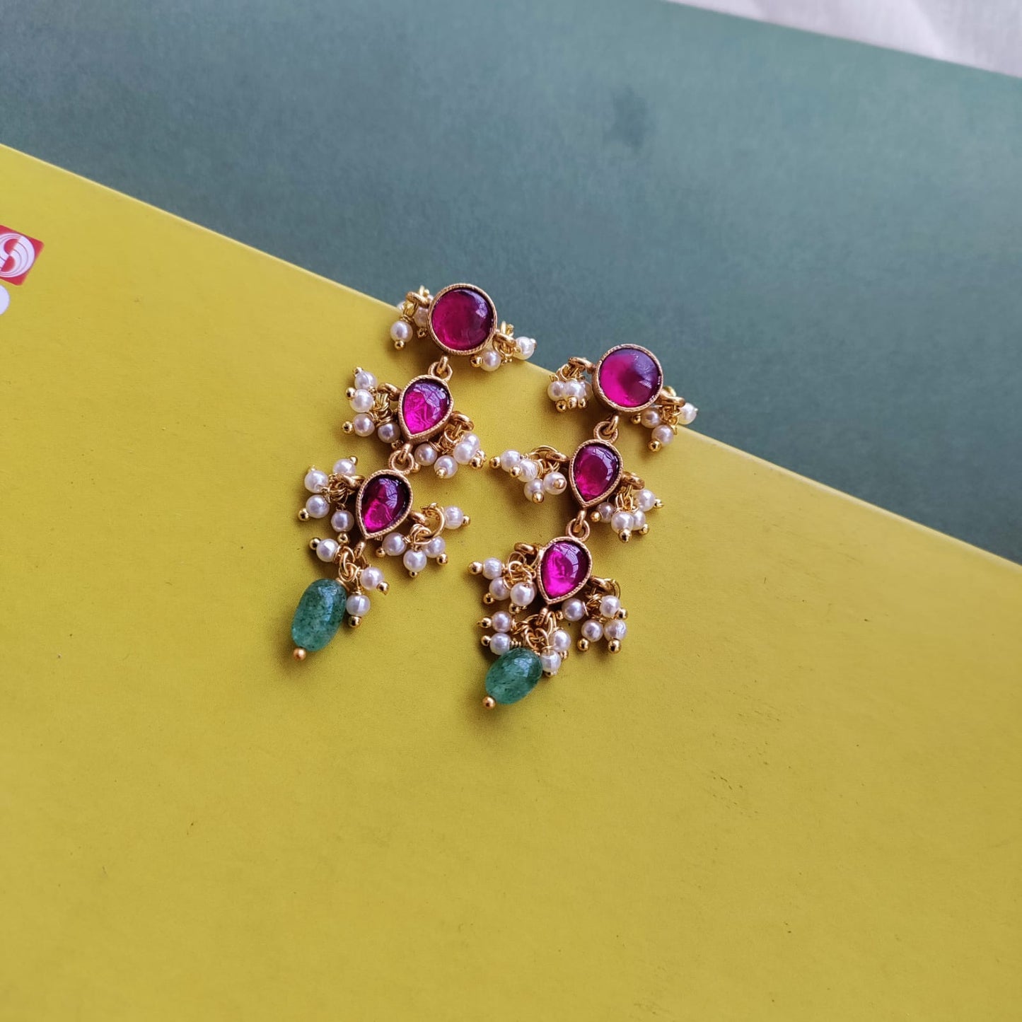Drop Kundan Jadau stone earring