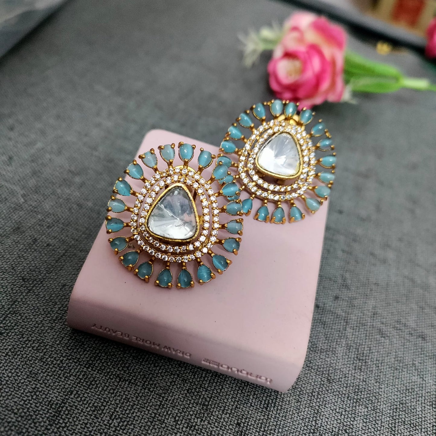 Light blue with white moisannite stone stud