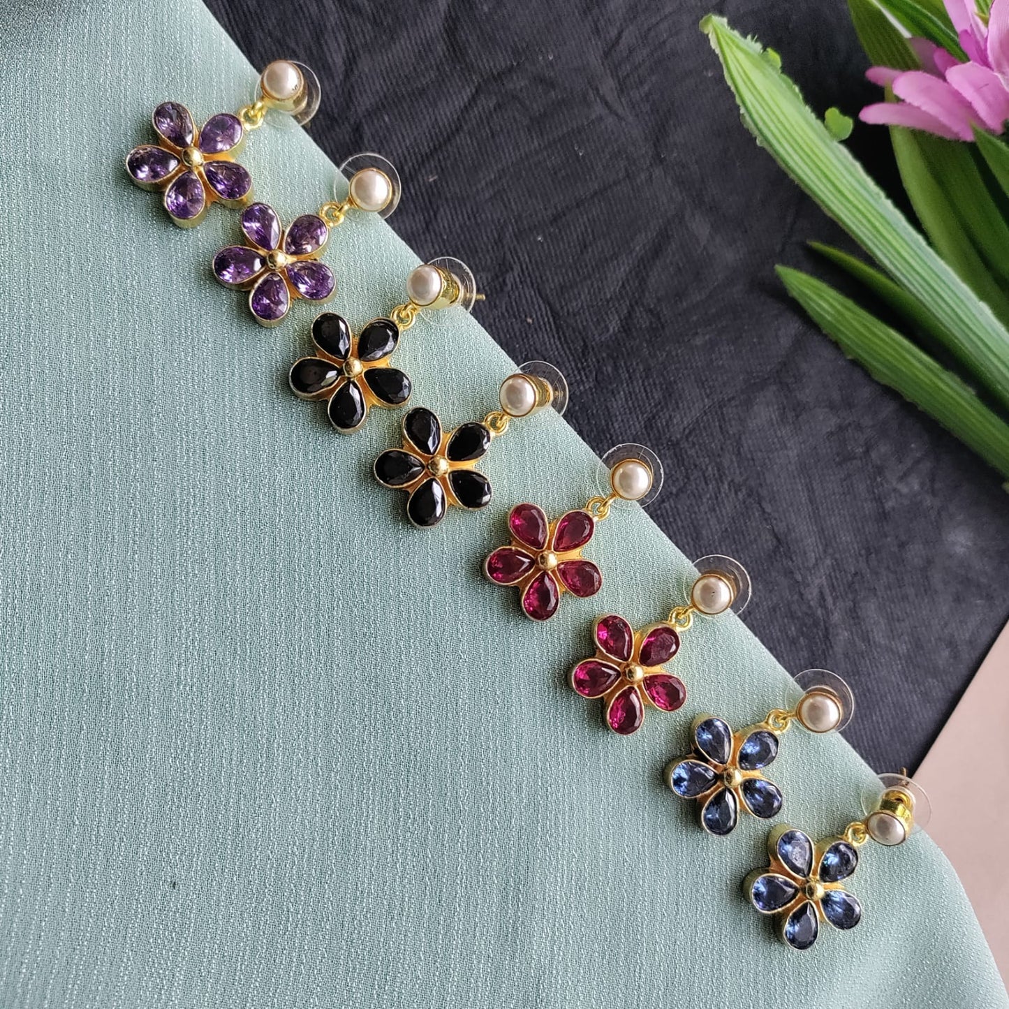 5 stone flower earring